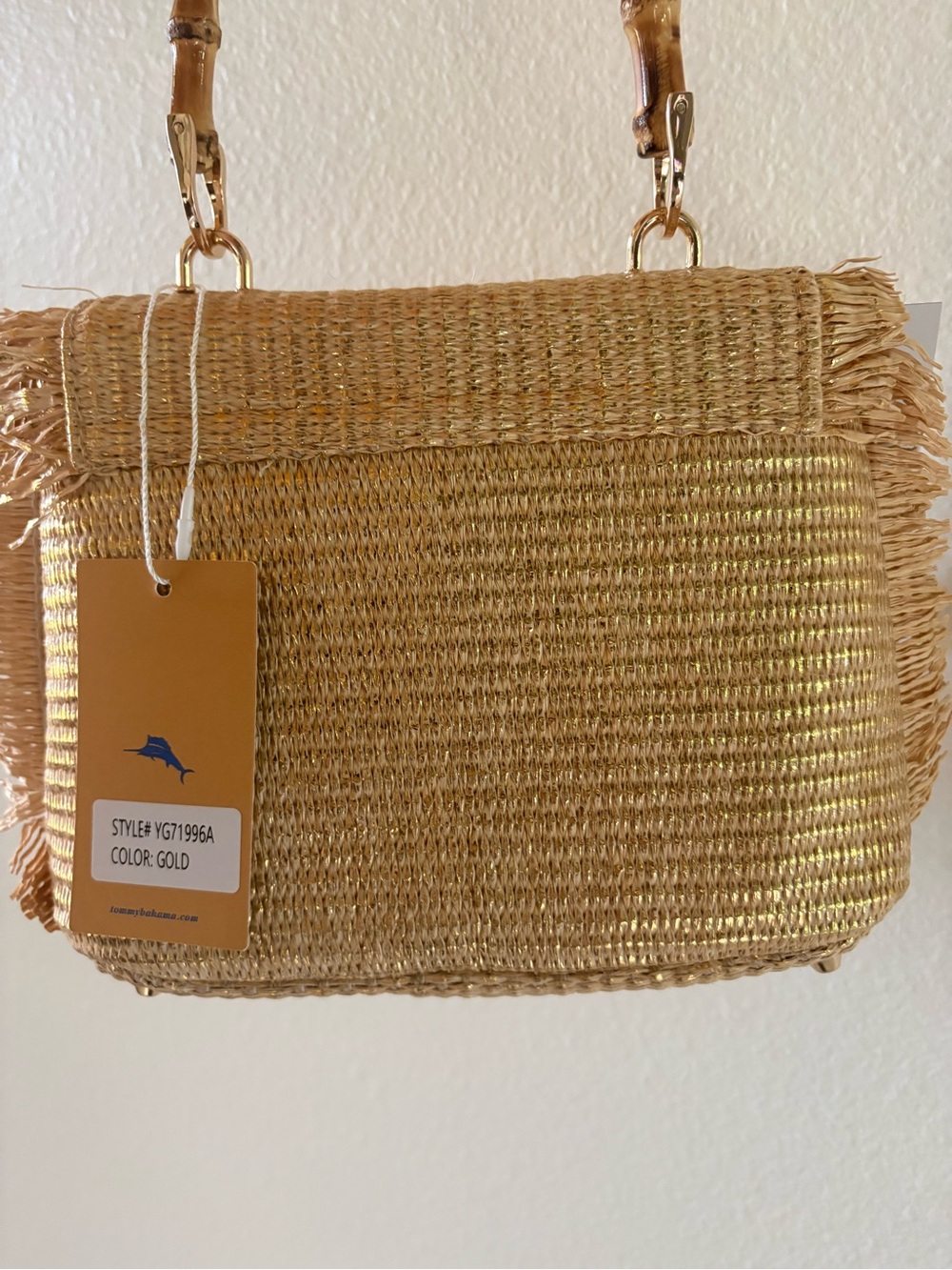 Tommy Bahama Straw Shoulder Bag with Bamboo Handle - Natural - Picture 8 of 9